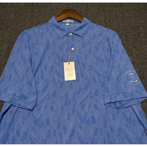 Peter Millar Other - Peter millar polo shirt mens Large leaf print blue performance stretch golf